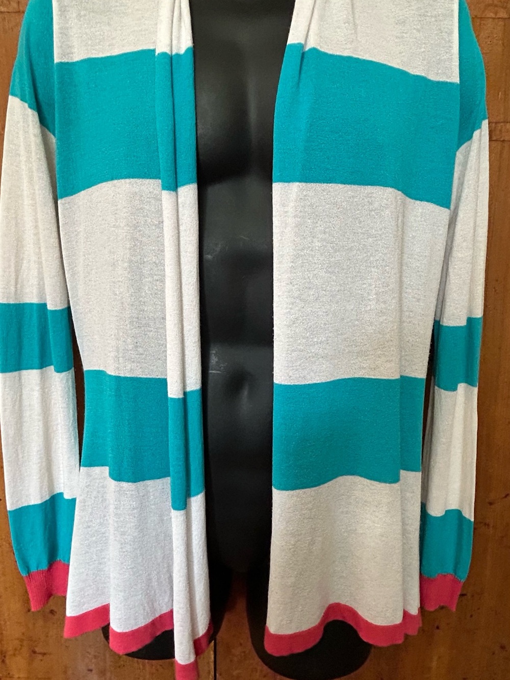 Tricotto Striped Open-Front Cardigan with Floral Sheer Chiffon Back Artsy